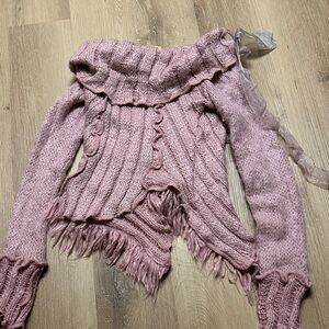 Pink Off-Shoulder Knit Sweater